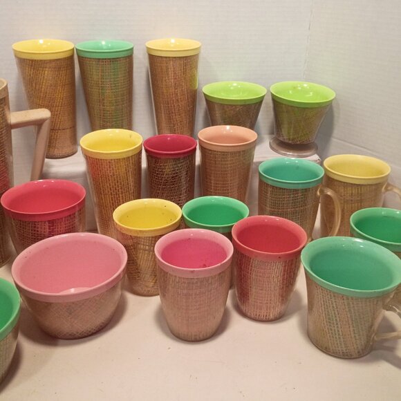 Assorted Lot MCM Raffia/Burlap Melmac Thermal Wear 21 Pieces Varied - Picture 4 of 11